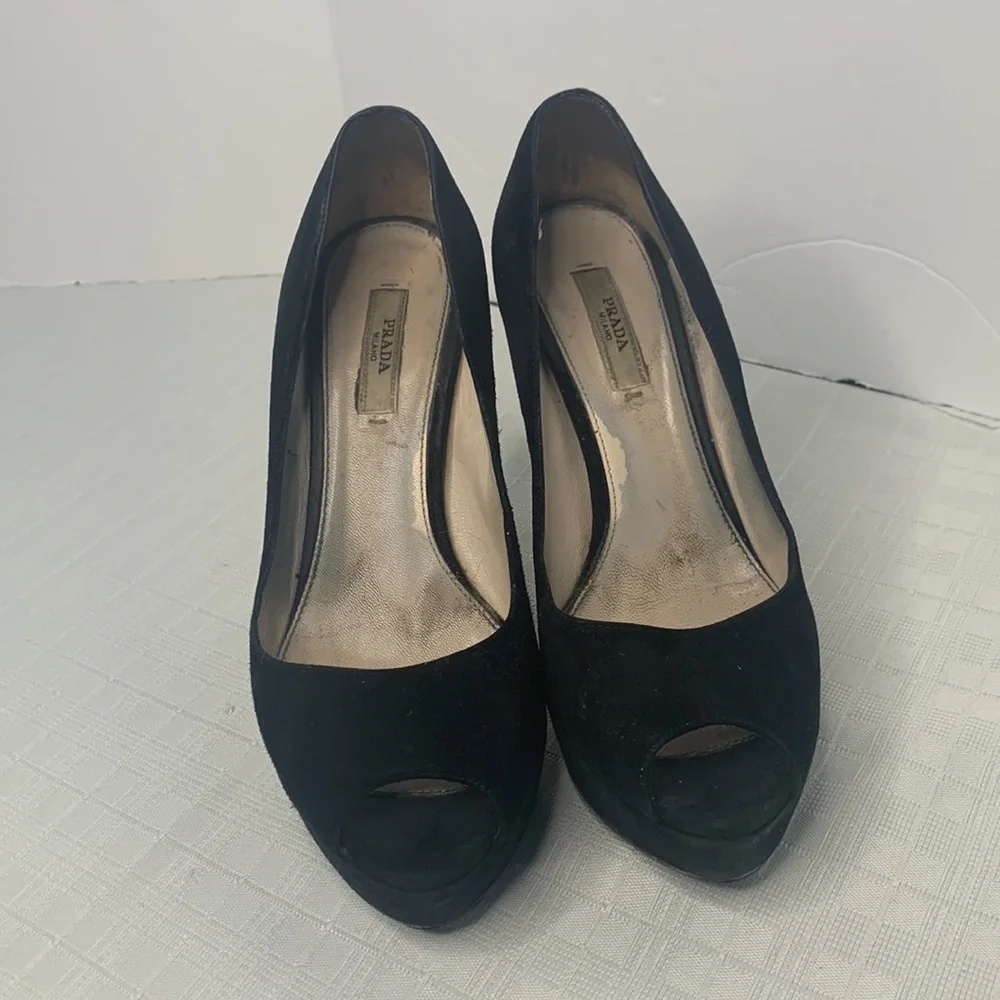 Prada black peep toe heels size 36